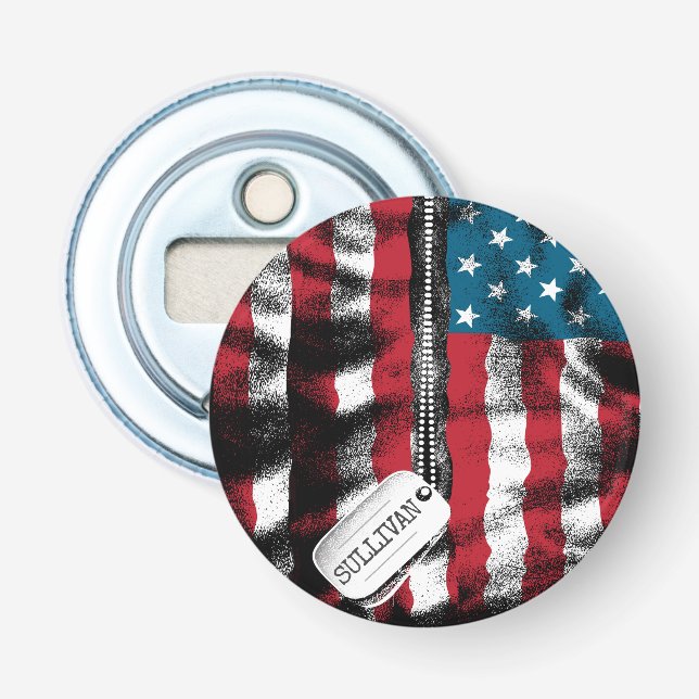 Abrebotellas Bandera de perro de soldado militar personalizado (Anverso)