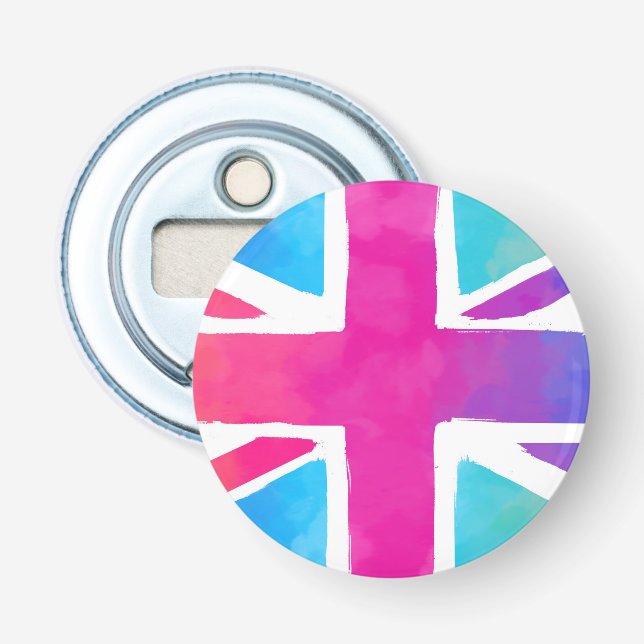 Abrebotellas Bandera de Union Jack en colores brillantes (Anverso)