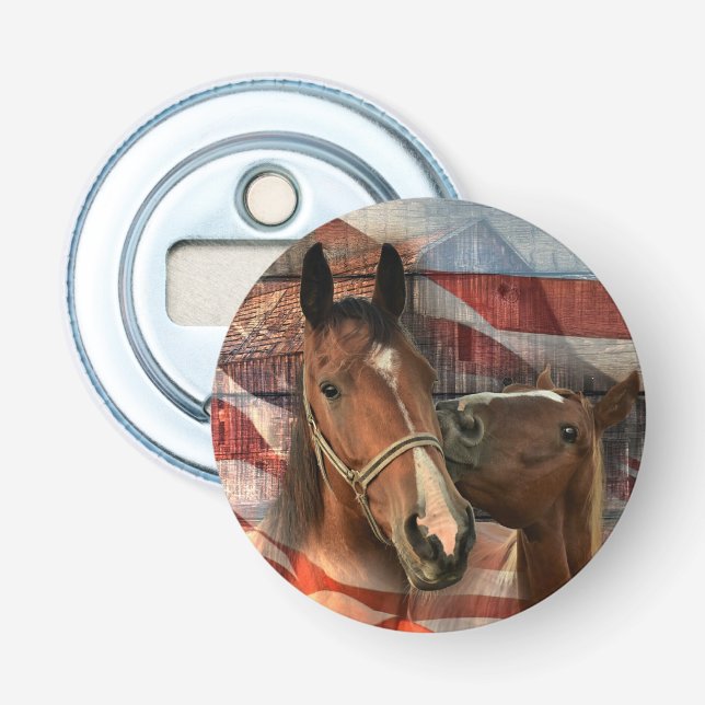 Abrebotellas Bandera norteamericana de grano ruidoso de caballo (Anverso)