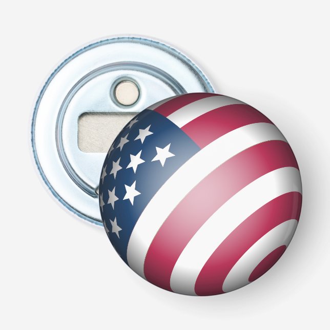 Abrebotellas Bandera Patriótica de Estados Unidos, mapa de glob (Anverso)