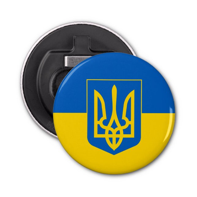 Abrebotellas Bandera ucraniana con el escudo de armas (Anverso)