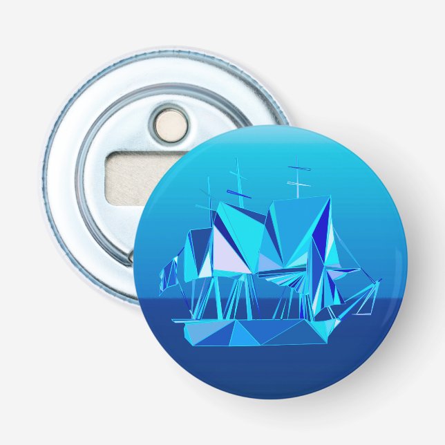 Abrebotellas Barco de Clipper Geométrico Moderno, Azul Cobalto (Anverso)