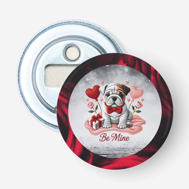 Abrebotellas Be Mine English Bulldog ValentButton Bottle Op (Anverso)