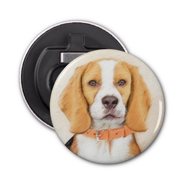 Abrebotellas Beagle Hound Dog Pintura original de animales (Anverso)
