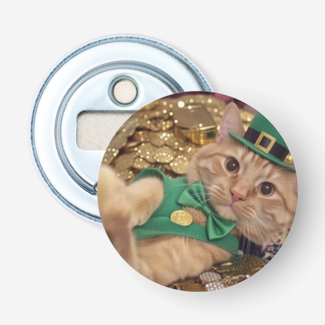 Abrebotellas Best Button Bottle Opener with Irish Cat (Anverso)
