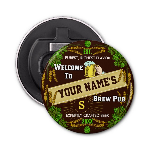 Abrebotellas Bienvenida personalizada de Brewpub: Hops Barley B (Anverso)
