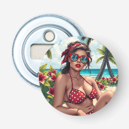 Abrebotellas Bikini rojo, gafas de sol y mujer andana