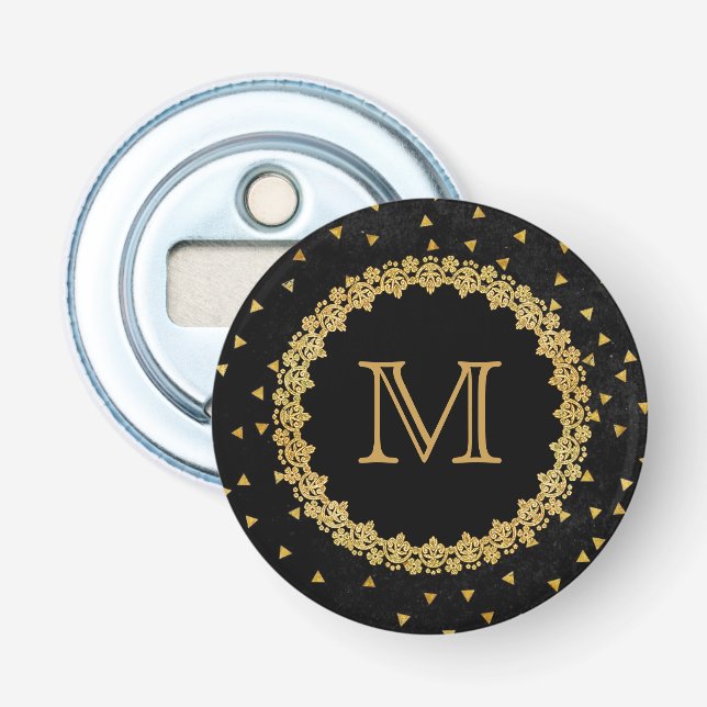 Abrebotellas Black and Gold Sparkles Monogram (Anverso)