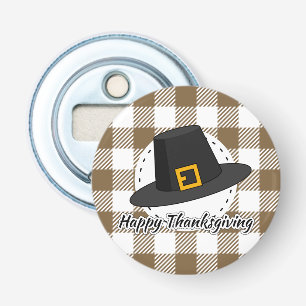 Abrebotellas Black Pilgrim Hat on Brown Plaid - Thanksgiving