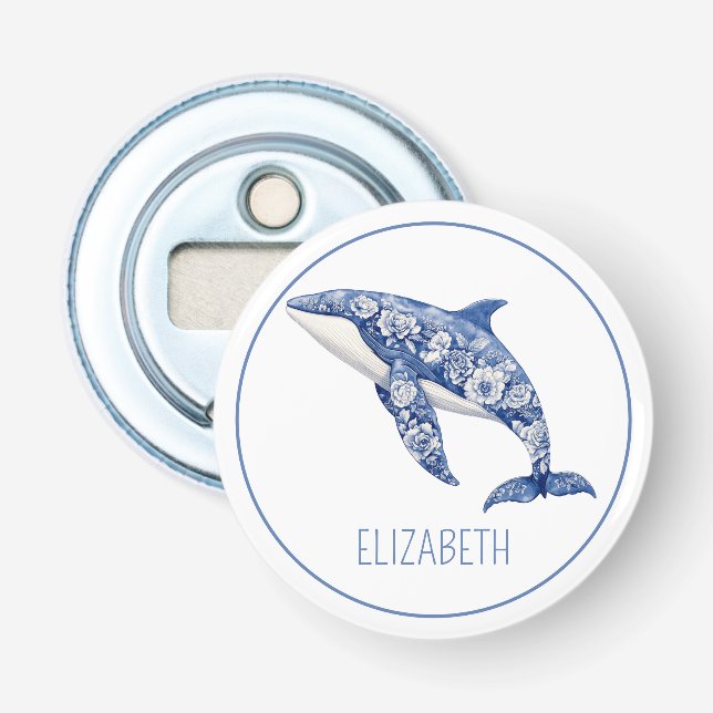 Abrebotellas Blue Toile Floral Beach Dolphin Personalizado (Anverso)