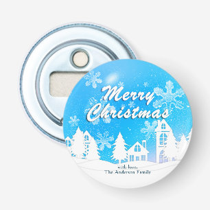 Abrebotellas Blue White House Snowflakes Navidad Feliz Año Nuev