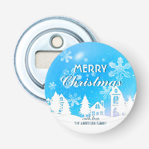 Abrebotellas Blue White House Snowflakes Navidad Feliz Año Nuev