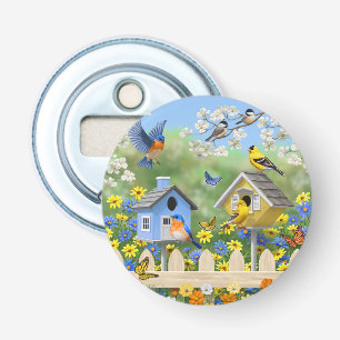 Abrebotellas Bluebirds Goldfinches Birdhouses Flower Garden
