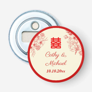 Abrebotellas Boda china rojo beige floral oriental