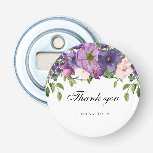 Abrebotellas Boda de acuarela morado rosado