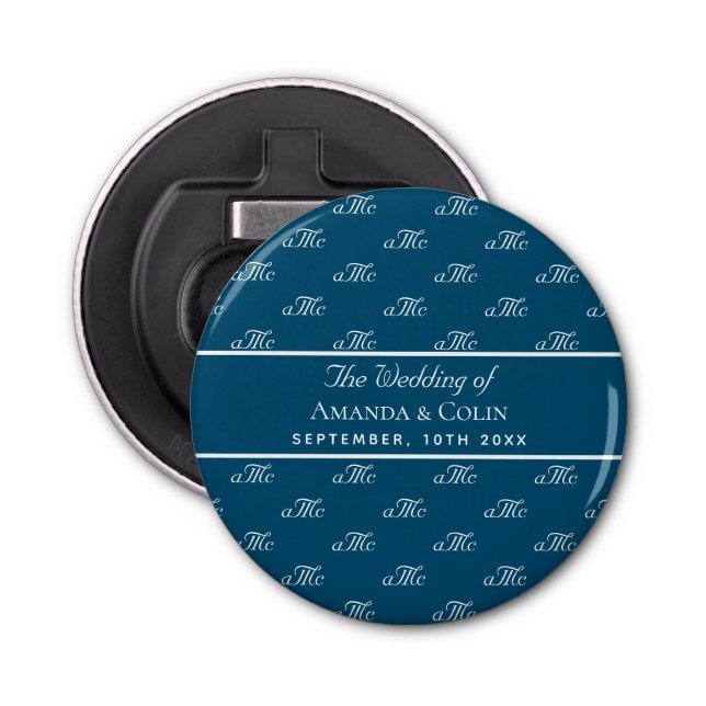 Abrebotellas Boda de la pareja de iniciales de monogramas blanc (Anverso)