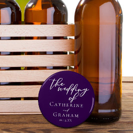 Abrebotellas Boda de Noche Real Personalizado Blanco Morado