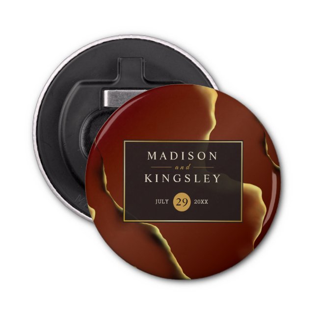 Abrebotellas boda De Resumen Elegante De Oro De Borgoña 🤵 (Anverso)