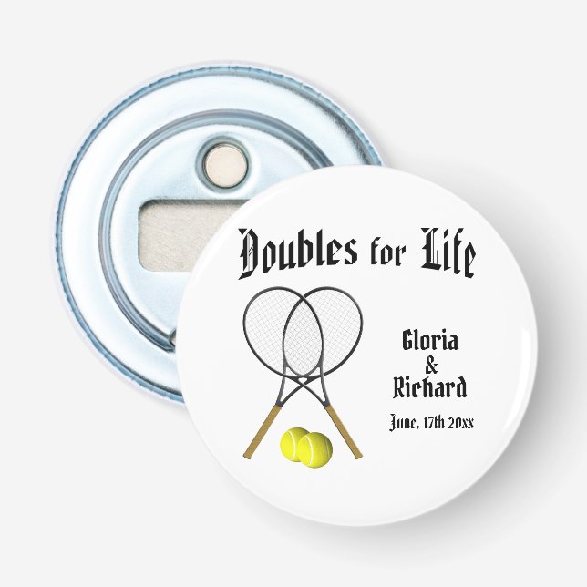 Abrebotellas Boda de tenis en Doubles for Life (Anverso)