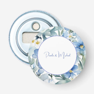 Abrebotellas Boda Elegante Minimalista Clásico Floral Azul