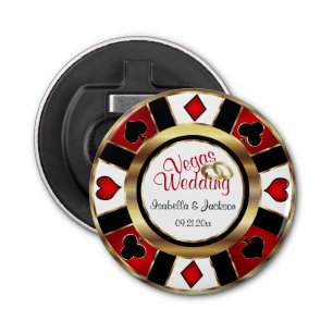 Abrebotellas Boda estilo Las Vegas - Oro, Blanco y Rojo