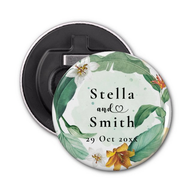 Abrebotellas Boda floral tropical colorido (Anverso)