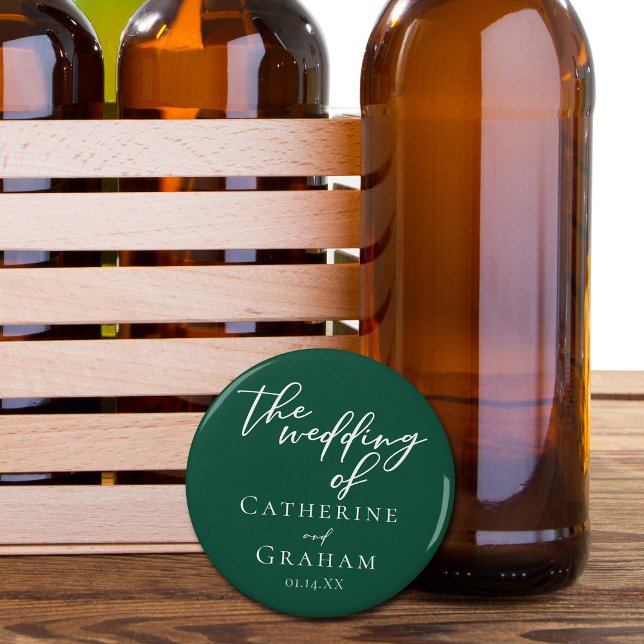 Abrebotellas Boda forestal de tipografía verde esmeralda (Subido por el creador)