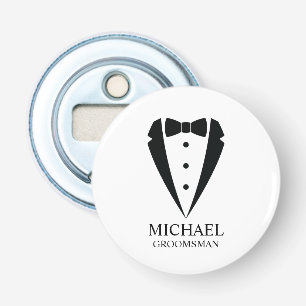 Abrebotellas Boda negro Tuxedo Suit Groomsmen personalizado