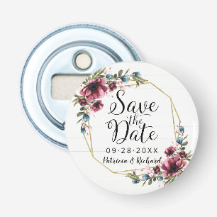 Abrebotellas Boda Rústica Chic Burgundy Floral Save The Date