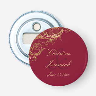 Abrebotellas Boda Vintage Burgundy Oro Floral Damask Script