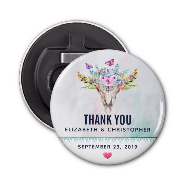 Abrebotellas Boho Skull con un Boda de Floral Bouquet (Anverso)