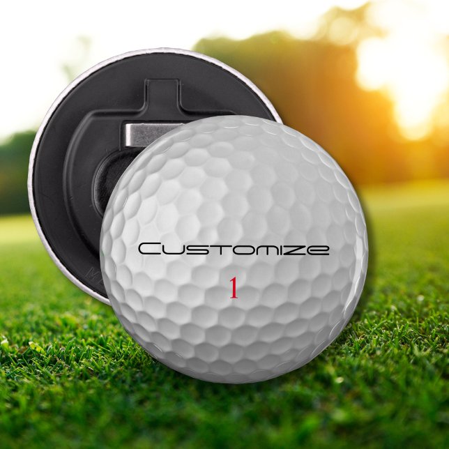 Abrebotellas Bola de golf con texto y número personalizados (Subido por el creador)