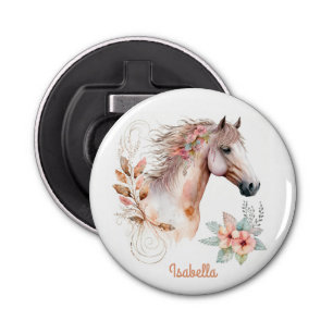 Abrebotellas Bonito personalizado acuarela Floral Boho Caballo