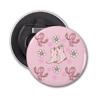 Abrebotellas Botas de vaquera de disco Cactus y flores