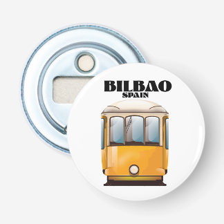 Abrebotellas Botón de póster de viaje del tranvía de Bilbao Esp