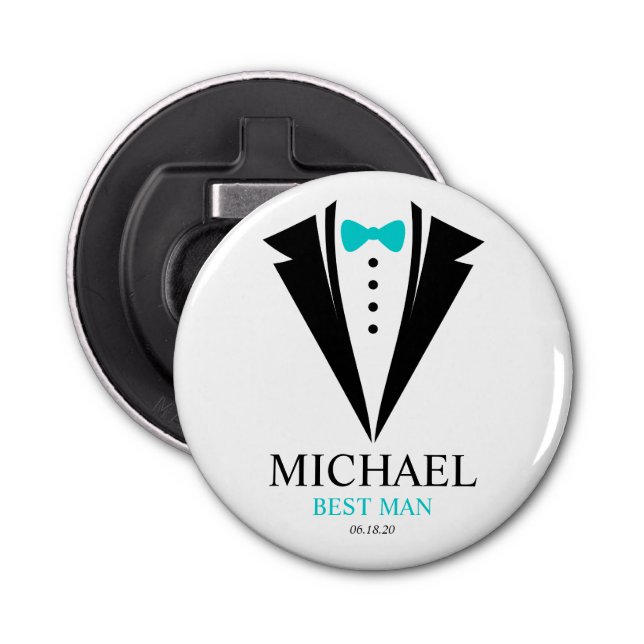 Abrebotellas Bright Bow Tie Tuxedo "El mejor hombre" personaliz (Anverso)