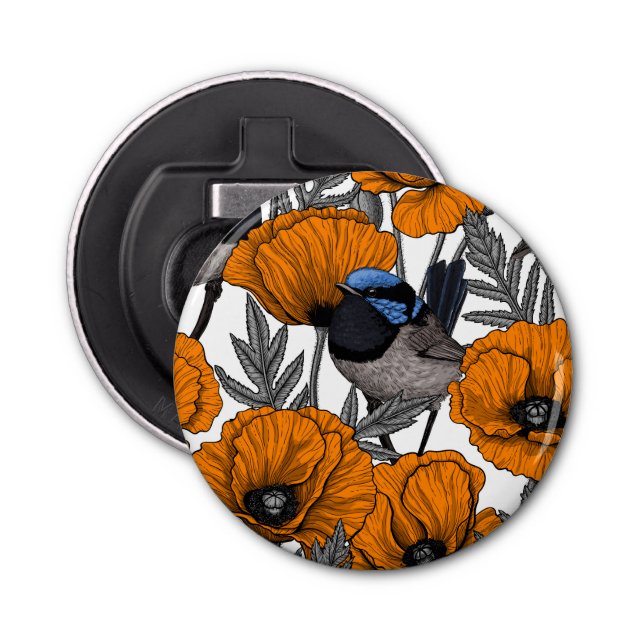 Abrebotellas Brujas de hadas y flores de amapola naranja 2 (Anverso)