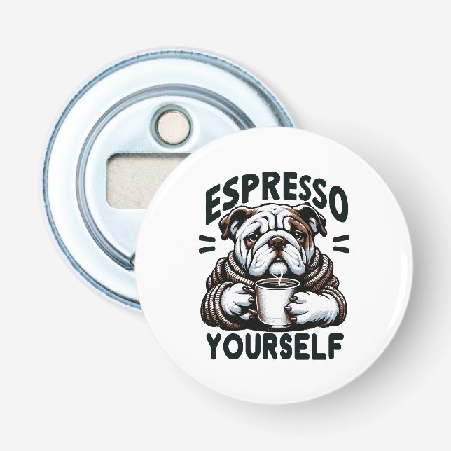 Abrebotellas Bulldog de Espresso Caliente - Café Acogedor  (Anverso)