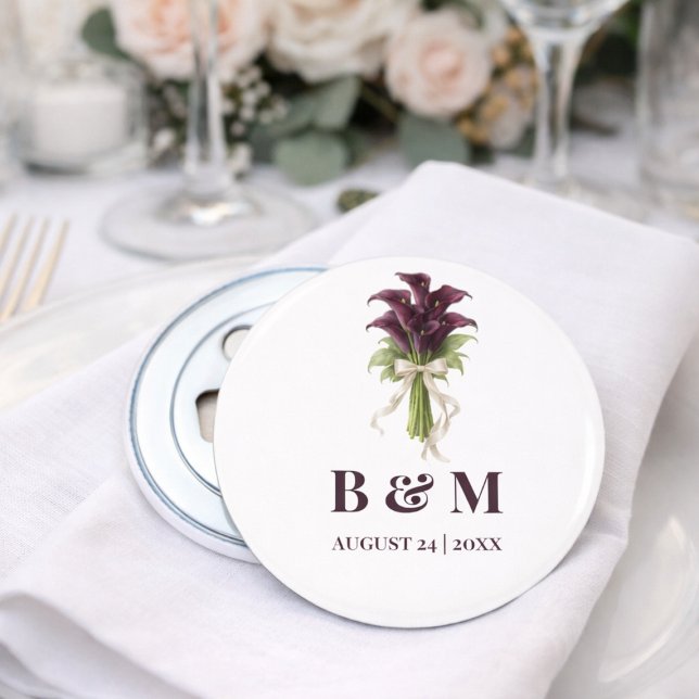 Abrebotellas Burgundy Calla Lily Wedding Bouquet Ivory Ribbon  (Subido por el creador)