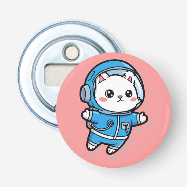 Abrebotellas Button Bottle Opener Cute Astronaut Cat Kawaii  (Anverso)