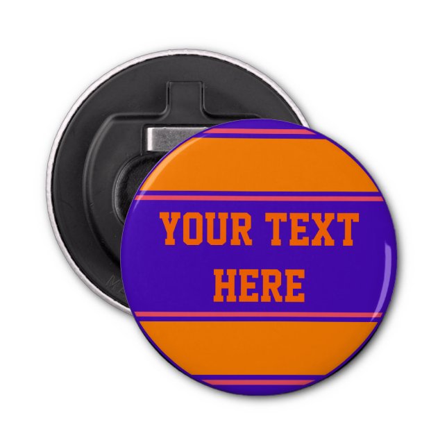 Abrebotellas BUTTON ROUND stripes naranja violet + tu idea (Anverso)