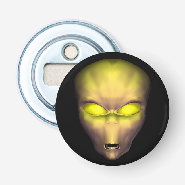 Abrebotellas Cabeza de alienígena amarillo (Anverso)