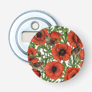 Abrebotellas Cachorros rojos y venas, hojas verdes sobre blanco