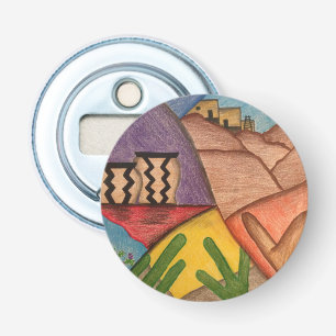 Abrebotellas Cactus de arte popular colorido en el desierto de