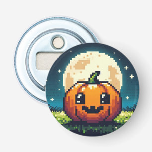 Abrebotellas Calabaza de Halloween de 8 bits bajo la luna