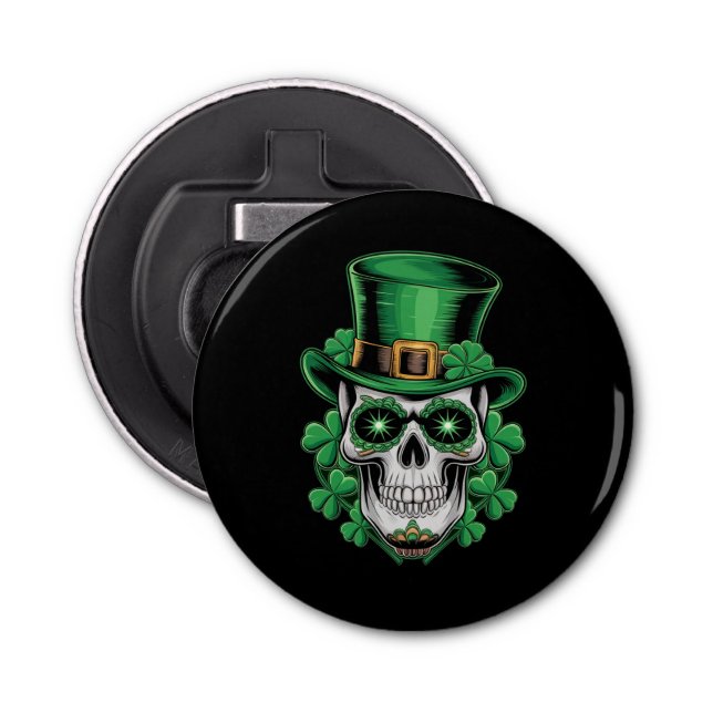 Abrebotellas Calavera de azúcar St Patrick Day Lucky Shamrock (Anverso)