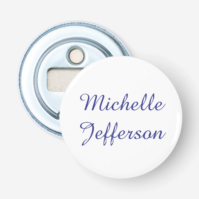 Abrebotellas Caligrafía azul y blanca Elegante Moda moderna (Anverso)