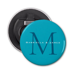 Abrebotellas Calligrafía monogramada Azure Blue Modern Plain