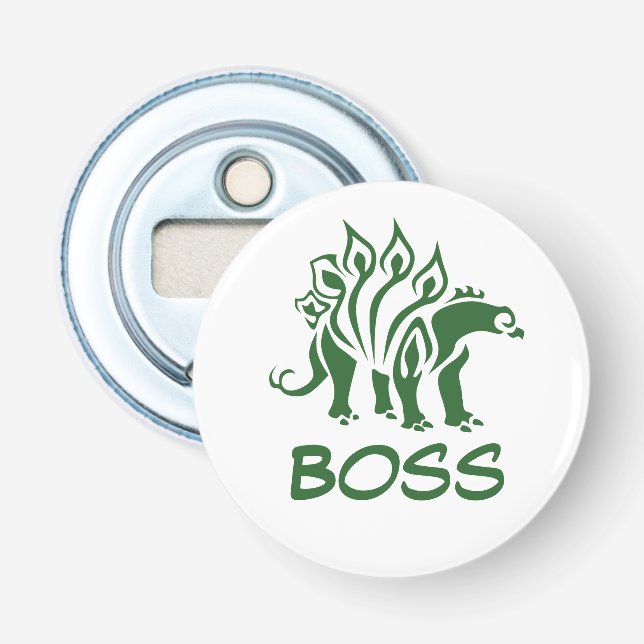 Abrebotellas Camión verde Stegosaurus Dinosaurio (Anverso)