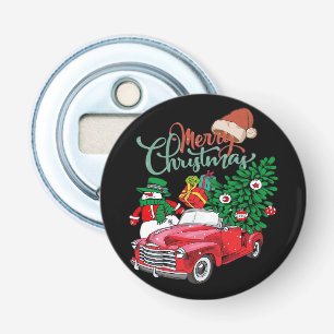 Abrebotellas Camioneta Roja Recogida Árbol de Navidad Feliz Nav
